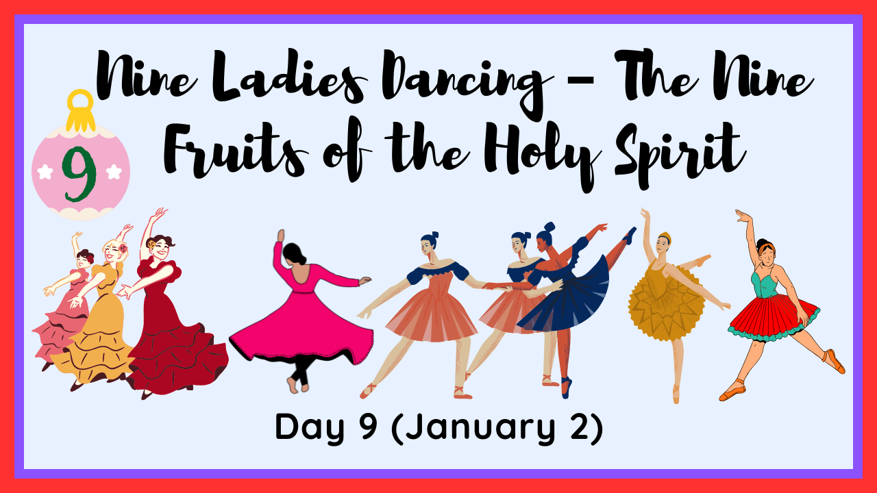 The nine ladies dancing with elegant joy from the Twelve Days of Christmas